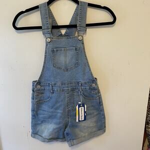 New Kidscool Space Denim Onepiece Overall Short Light Washed Blue Size 8-10Y
